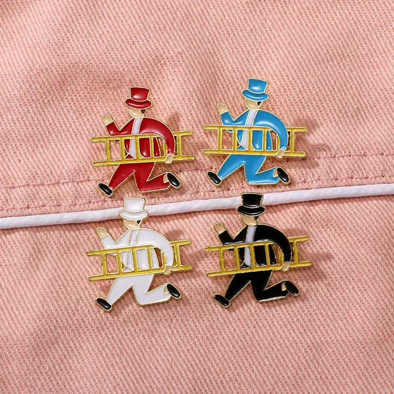 Novelty Gentleman's Ladder Running Brooches Red Blue White Black Enamel Collar Pins With Free Shipping
