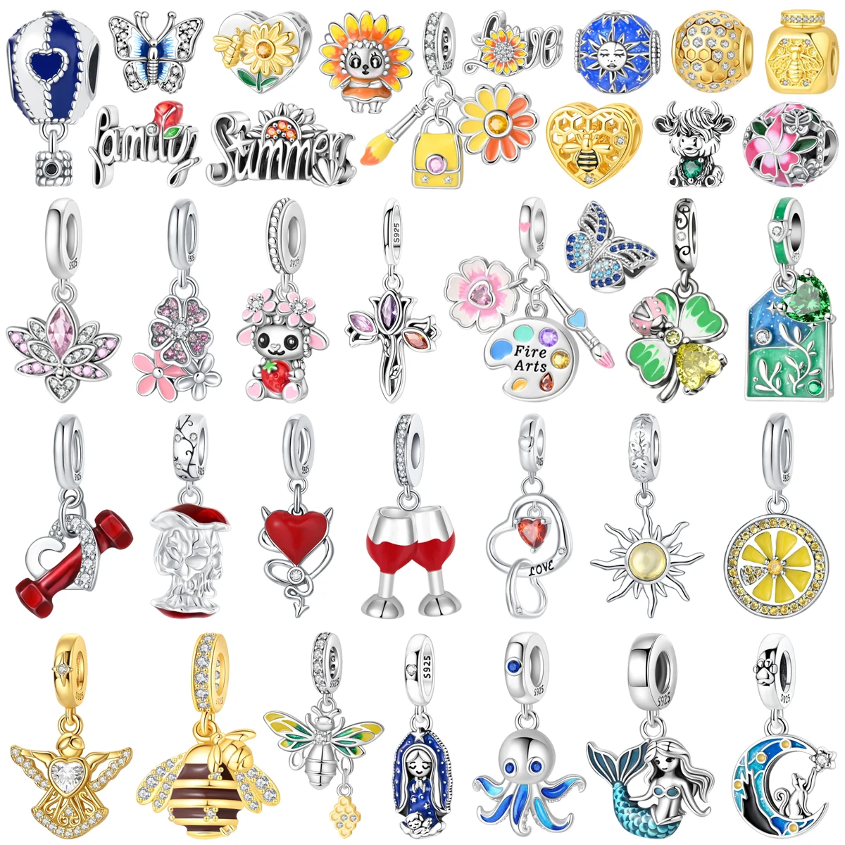 2026 925 Sterling Silver Funny Lemon Sunflower Four Leaf Clover Flower Animal Charms Bead Pendant DIY Bracelet Fine Jewelry Gift