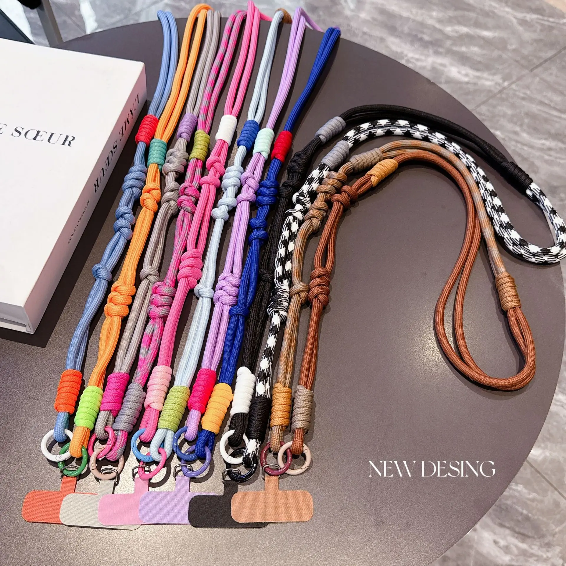 

Модный красочный тканый ремешок для телефона, длинный уличный ремешок через плечо с зажимами, корейский японский стиль, допамин