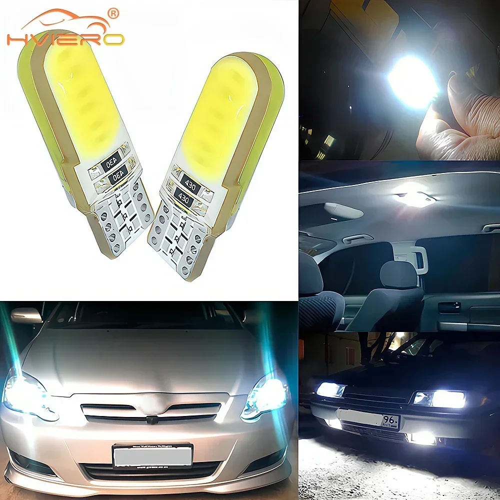 2 buah lampu pelat nomor LED mobil COB T10 W5W lampu Wedge silikon beberapa warna penanda Led ekor membaca kubah lampu plat nomor parkir otomatis bohlam