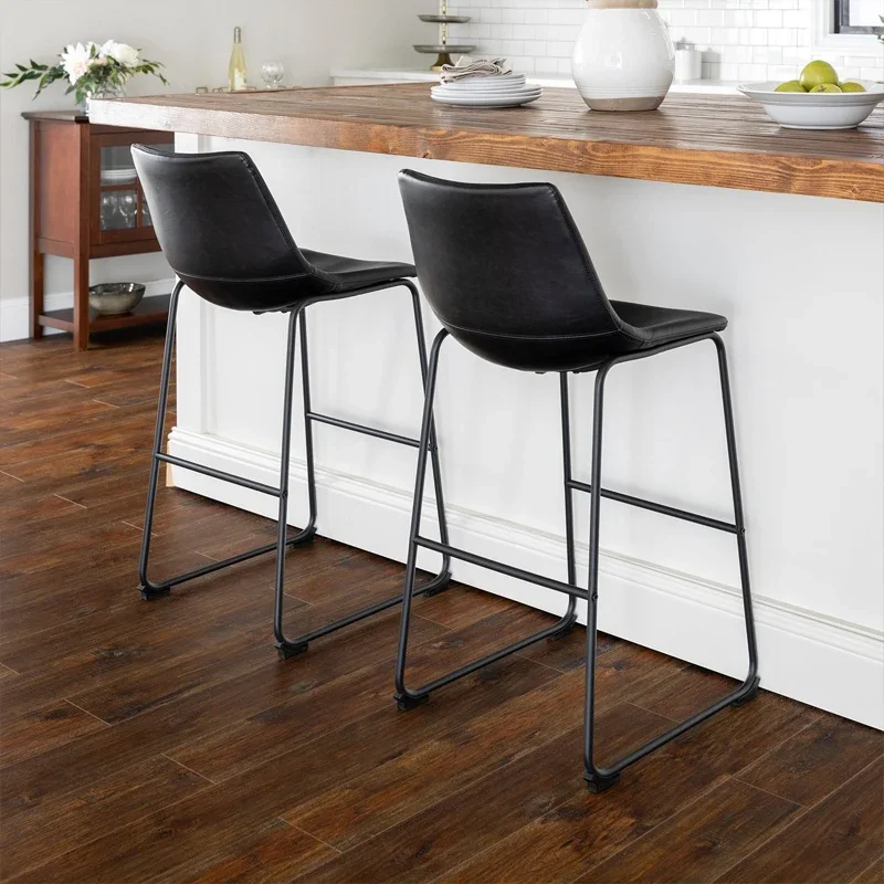 Faux Leather Bar Stools 26-Inch Counter Height Bar Stools Modern High Bar Chairs with Backrest Brown Stools Elegant