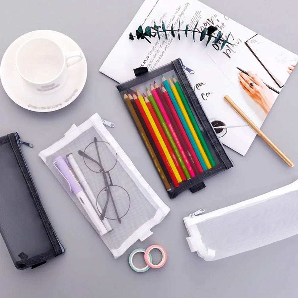 

4 Pcs Pencil Bag Mesh Case Holder Pouches Soft Drawstring Household Portable Sleeve Student