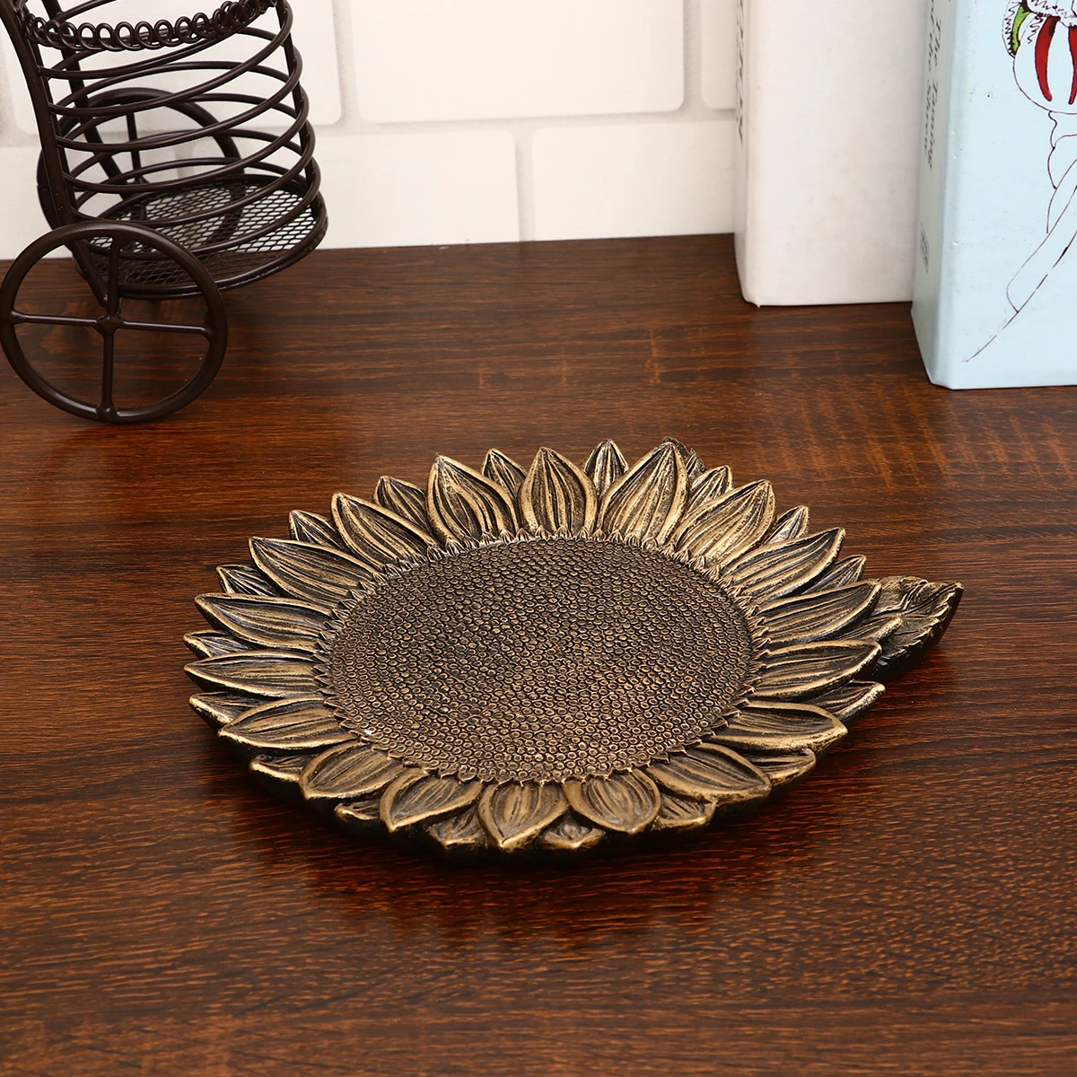 

Decorative Tray Jewelry Organizer Copper Like Nuts Holder Plate Sunflower Shaped
