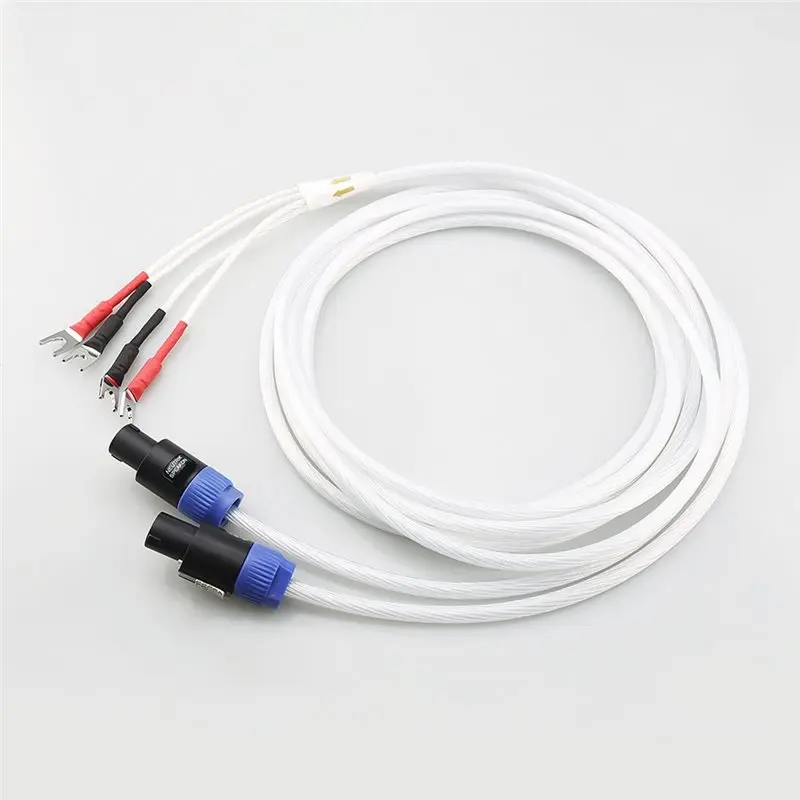 B76B OCC Silver Plated Speakon Speaker Cable, NL4FC Twist Lock to Y Spade, 0.5m for Amplifier and REL/MJ Subwoofer