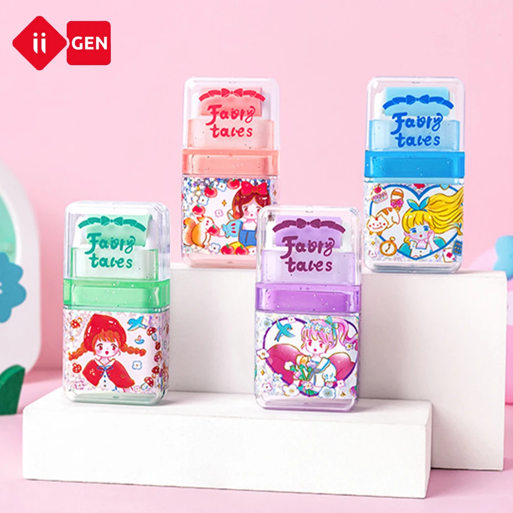 Iigen 4Pcs/set Fairy Tales Princess Roller Erasers Cute Eraser Collection School Supplies Japanese Kawaii Stationery Rubber