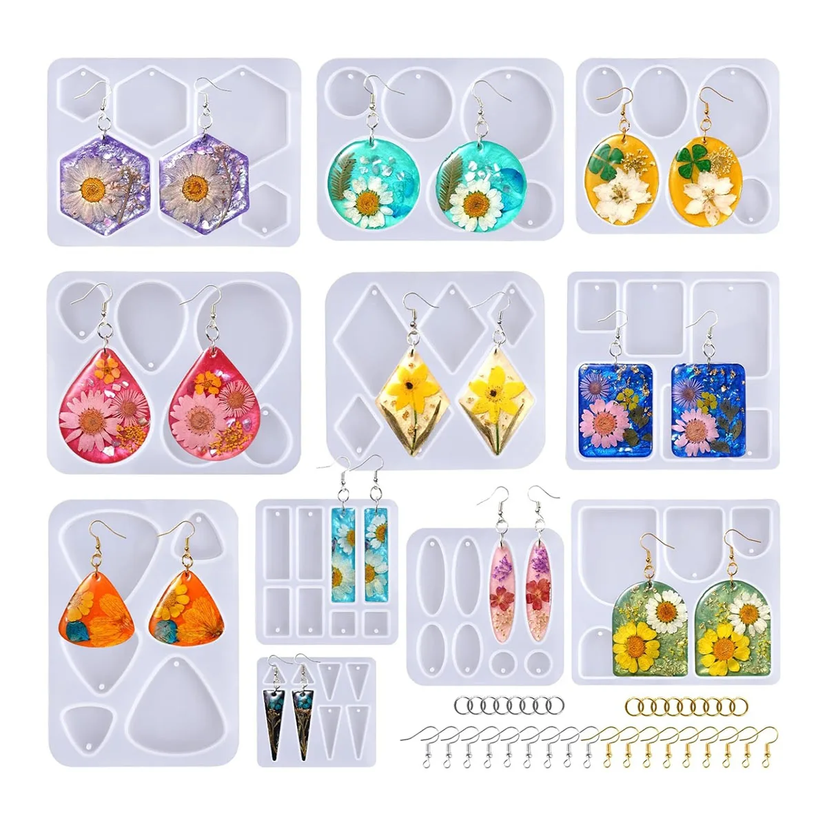 

Набор форм для ювелирных изделий из силиконовой смолы, 11 предметов, литейные формы своими руками, подходят для подвесок, сережек, аксессуаров для ожерелья и сплавов si