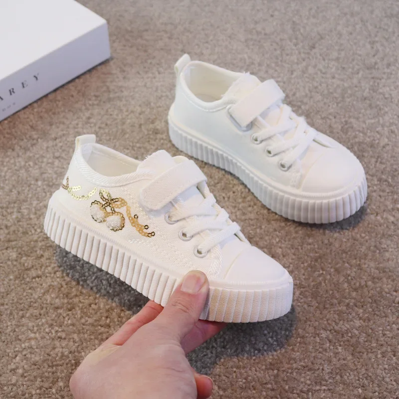 Girls Shoes Spring Autumn New Kids Canvas Shoe Fashion Sequin Sports Board Shoes Breathable Soft Bottom Children Casual Shoes