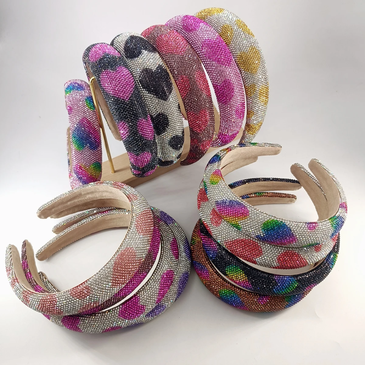Barock Herz Strass Schwamm Gepolstertes Haarband Stirnband Erwachsene Haarschmuck Haarschmuck