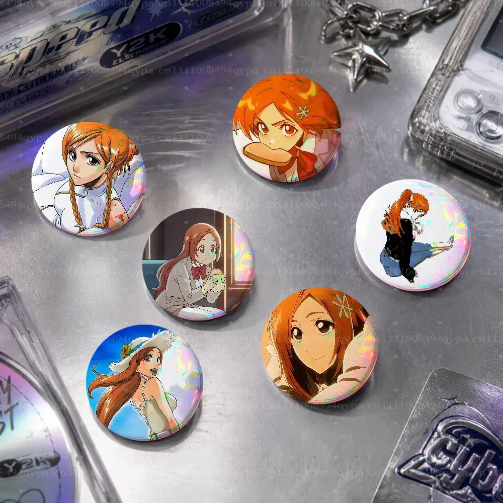 O-Orihime Inoue B-BleachS Pin Buttons Round Badge for Clothes Bags Hats Pins Accessories Backpacks Tote Bags Outfit Decor