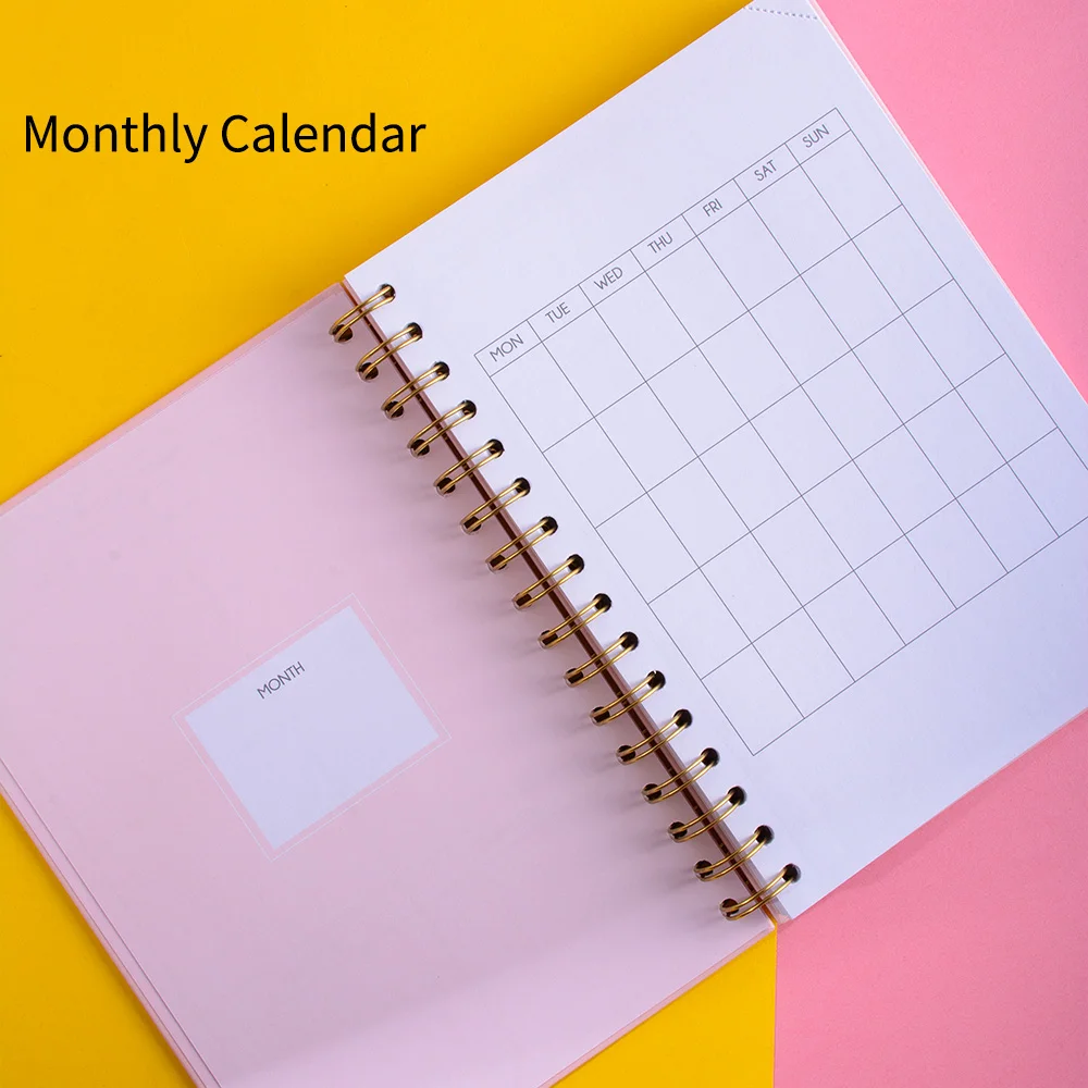 A5 Solid Pink Weely Planer With Yearly Calendar Daily Plan Coil Hardcover Notebook