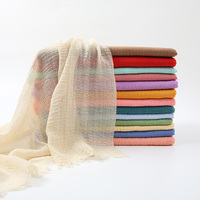 Hot Crinkle Cotton Hijab Scarf Plain Viscose Headband Summer Breathable Shawls For Women Muslim Scarves Long Wraps 175*70cm