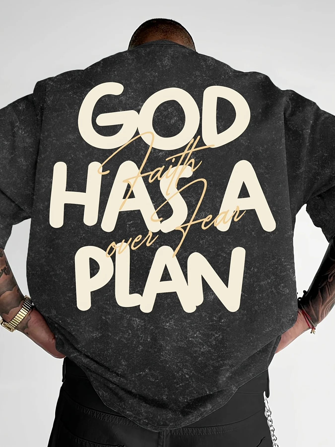 Danqiyoyo Washed God Has a Plan And Faith Over Fear Print New Arrival Men Clothes Tee Shirt Homme Graphic T-Shirts Man 27486