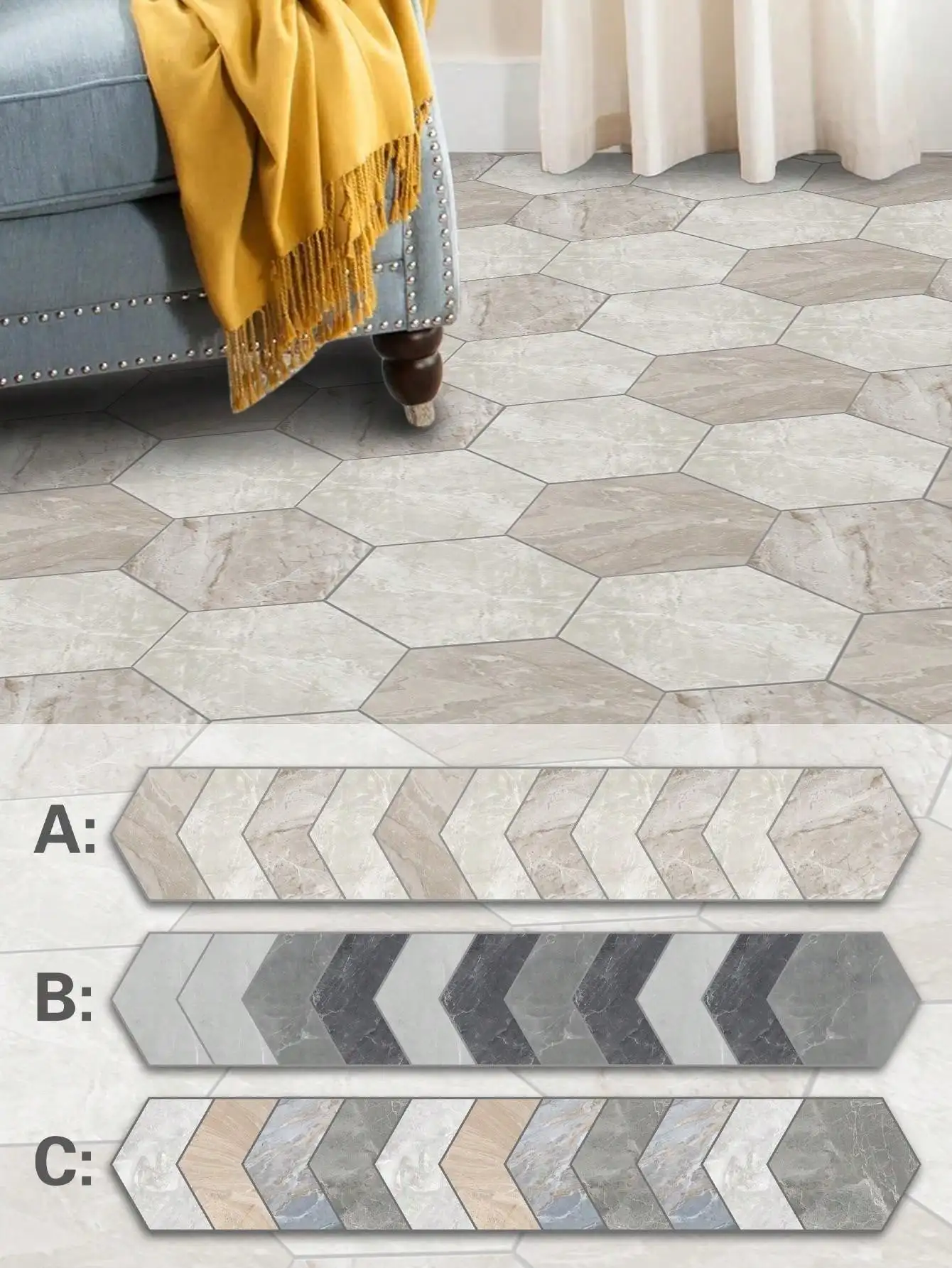 11PCS colorful wood grain art self-adhesive hexagonal floor stickers waterproof non-slip home decoration removable tile stickers