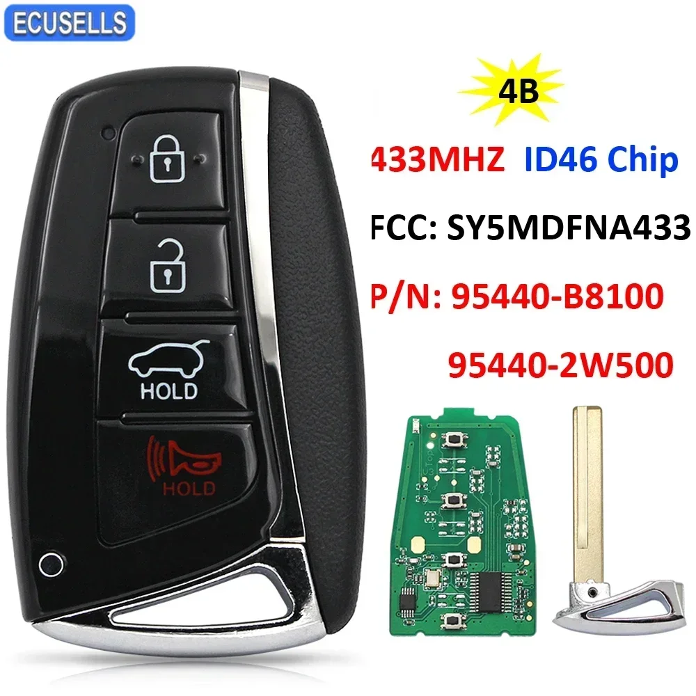 Ecusells Smart Remote Car Key 433MHz ID46 Chip for Hyundai Santa Fe 2015 - 2018 FCC ID: SY5MDFNA433 P/N: 95440-2W500 95440-B8100