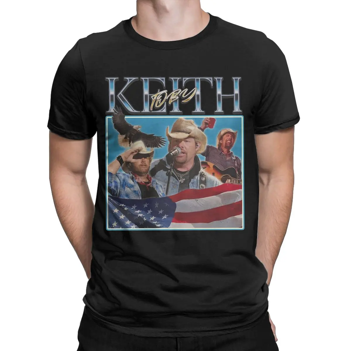 Toby Keith 90s Men's T Shirts American Singer Vintage Tees Short Sleeve Crew Neck T-Shirts Cotton Big Size Clothing