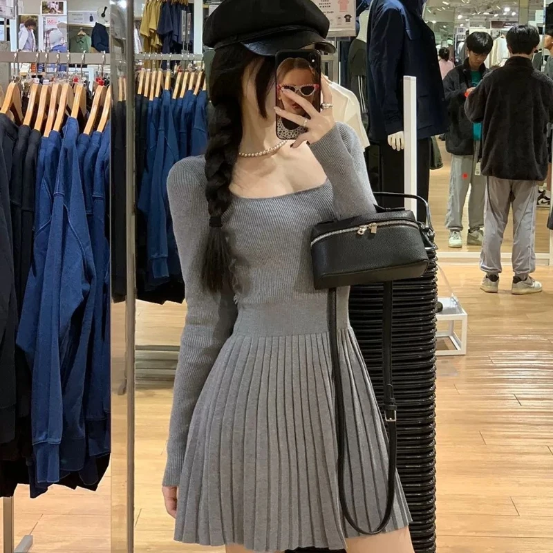 Bodycon Woman Knitted Dress New in Casual Retro Deals Korean Harajuku Wygodne, niezbędne plisowane sukienki szydełkowe dla kobiet