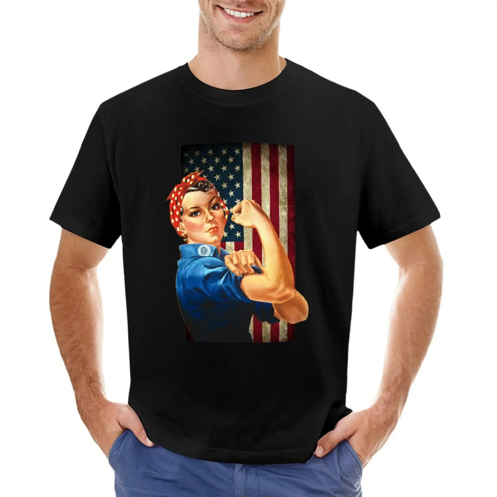 Rosie the Riveter American Flag T-Shirt anime t shirts cheap stuff plus size tops graphic shirts Men's t shirts