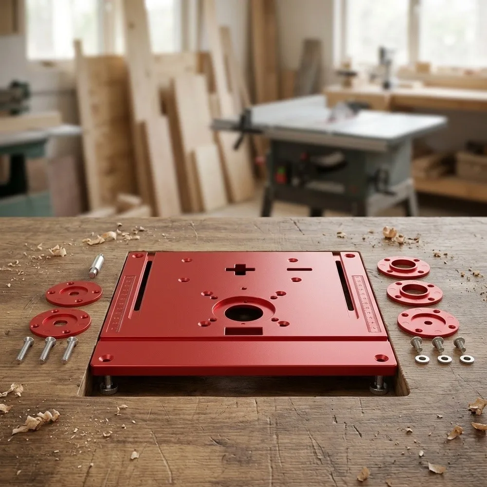 Woodworking Trimmer Router Insert Plate Red Flip Base Kit With 4 Insert Rings Screws Nuts For Diy Router Table Milling