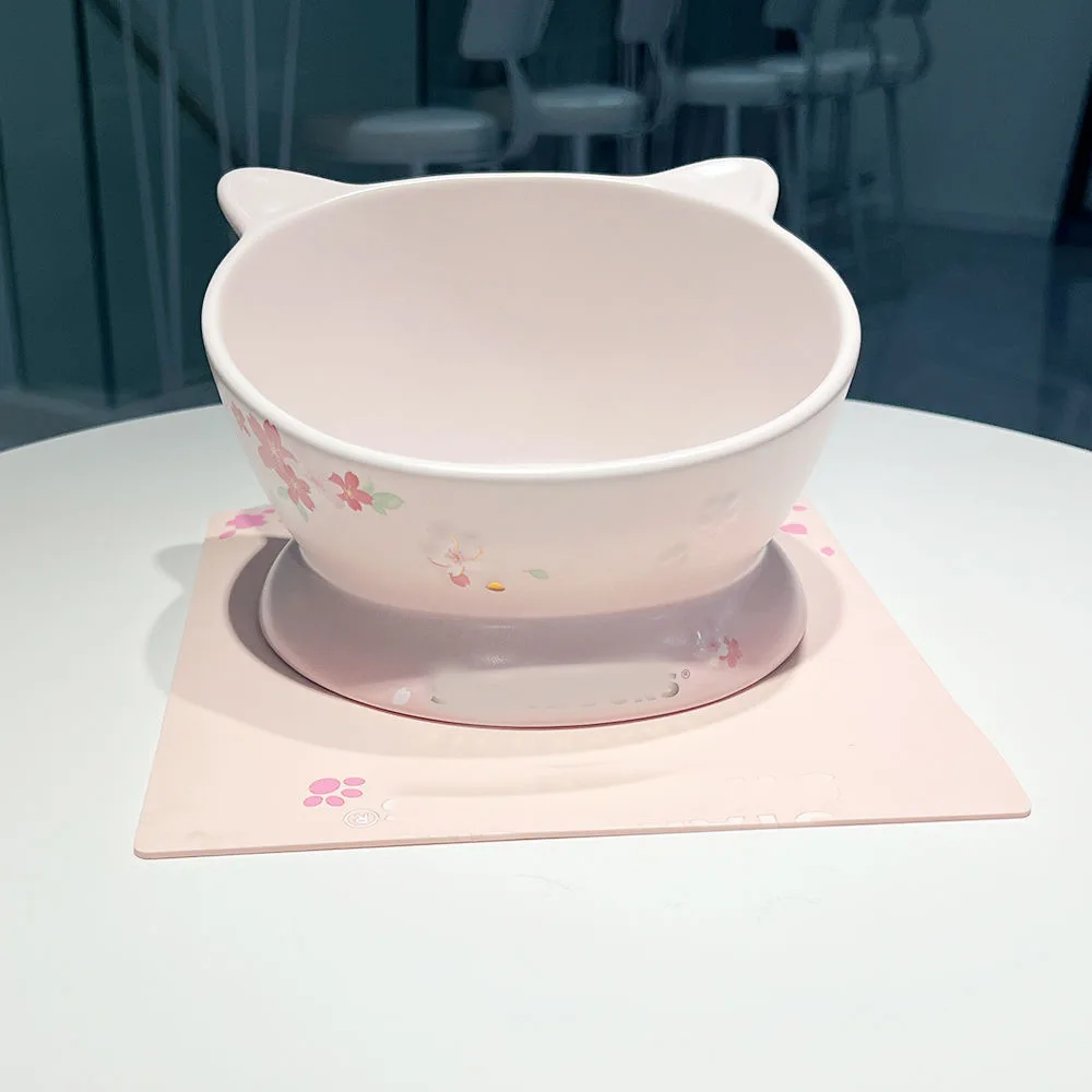 Cute Style Cat Bowl Same Style Pet Bowl Cherry Blossom Pink Cat Claw Bowl Water dispenser Cat and Dog Food Pot Ceramic with Mat