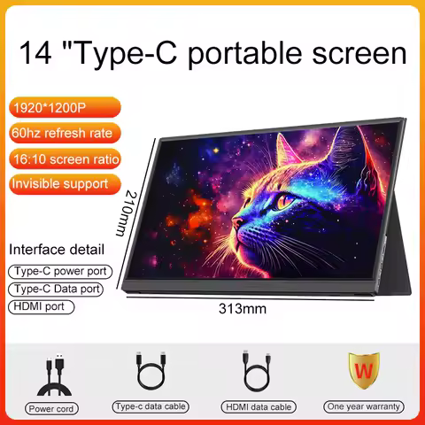 14" LANLIPU Portable Monitor 1920*1200P IPS Gaming Computer Display for Steam Deck Laptop Switch PS4/5 Xbox/Phpne /MAC/Mini PC