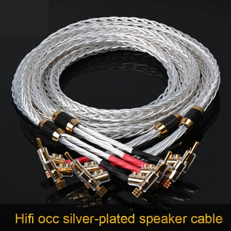 hifi Silver-plated Hifi Speaker Cable Hi-end OCC Silver Self-locking Banana Speaker Wire for Speaker