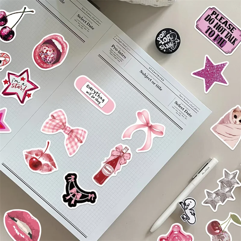 10/30/50PCS Adesivos de PVC Rosa Estilo Menina da Cidade, Decoração Estética DIY, Suprimentos para Scrapbooking e Diário Criativo