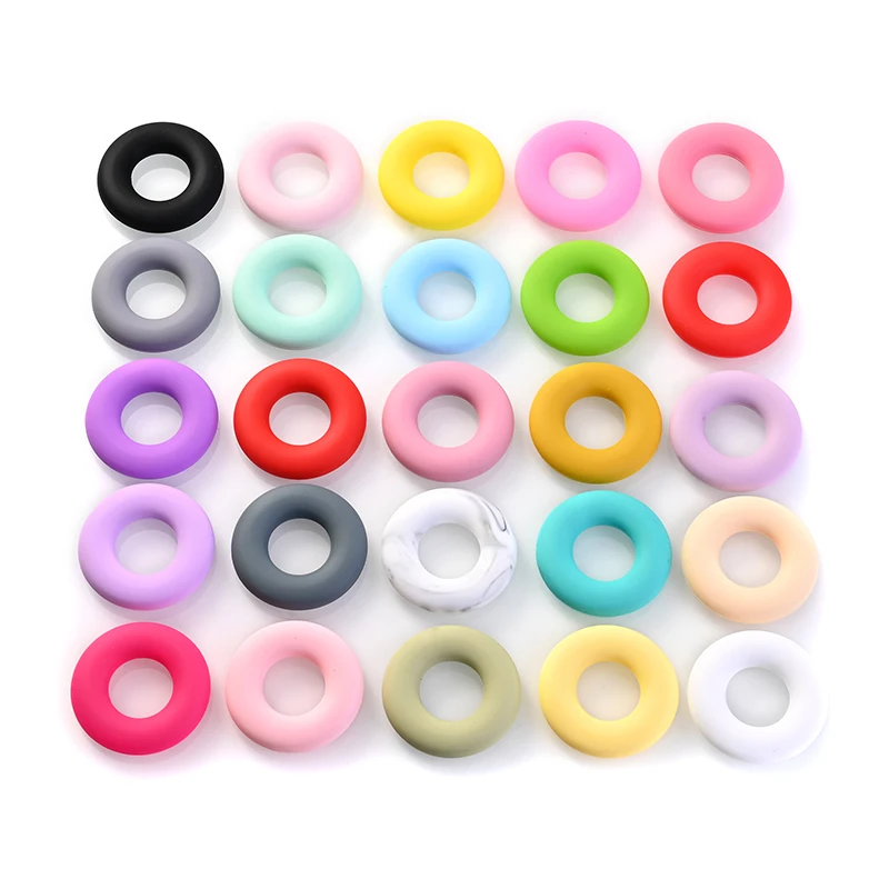 10 pz 43mm commestibile bambino anello rotondo colorato Silicone massaggiagengive tallone per ciuccio fatto a mano catena Clip collana braccialetto