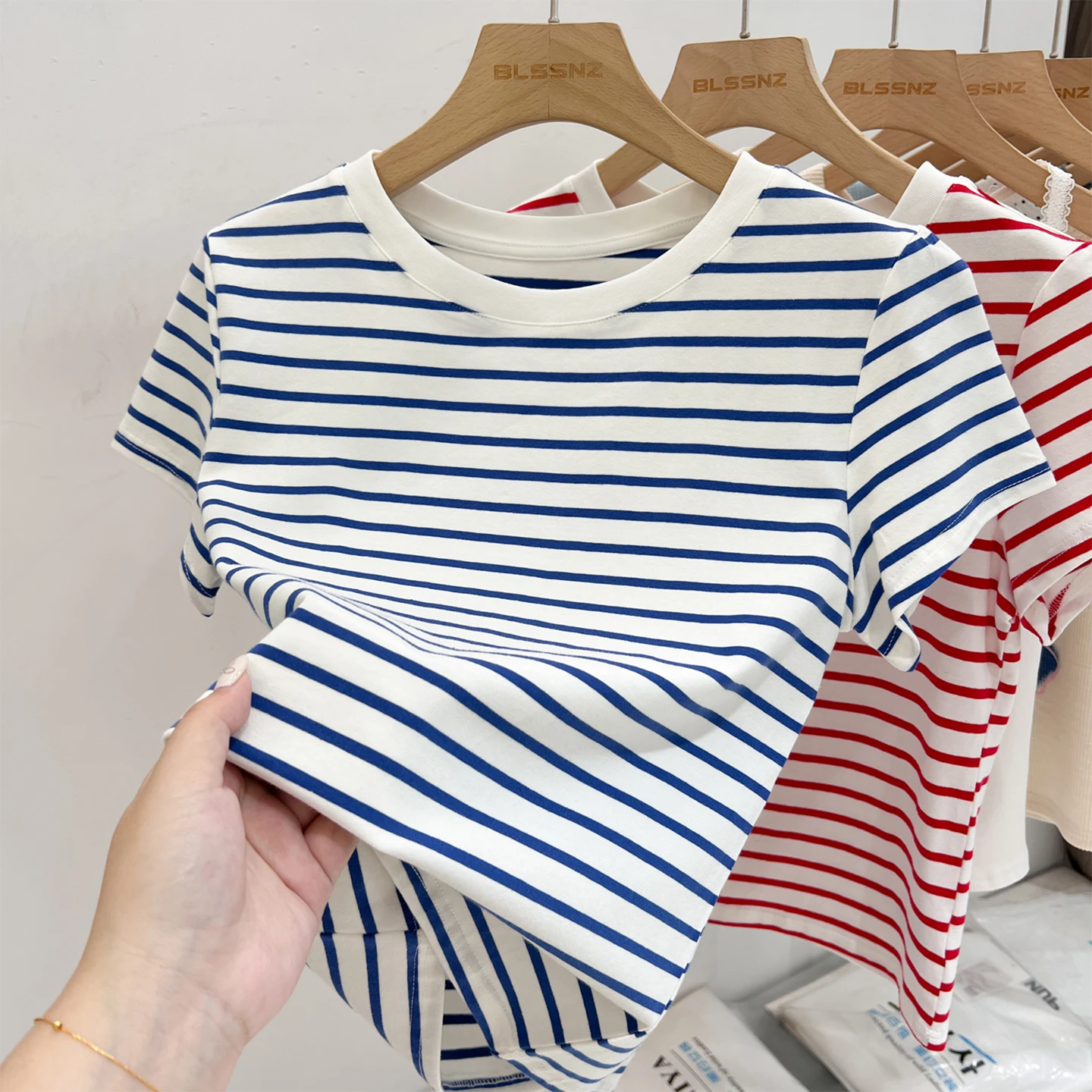2026 Summer New Arrival Cotton Slim Fit Fashion Tops Striped Short Sleeve Women's T-Shirt Color Block Casual Versatile Tee