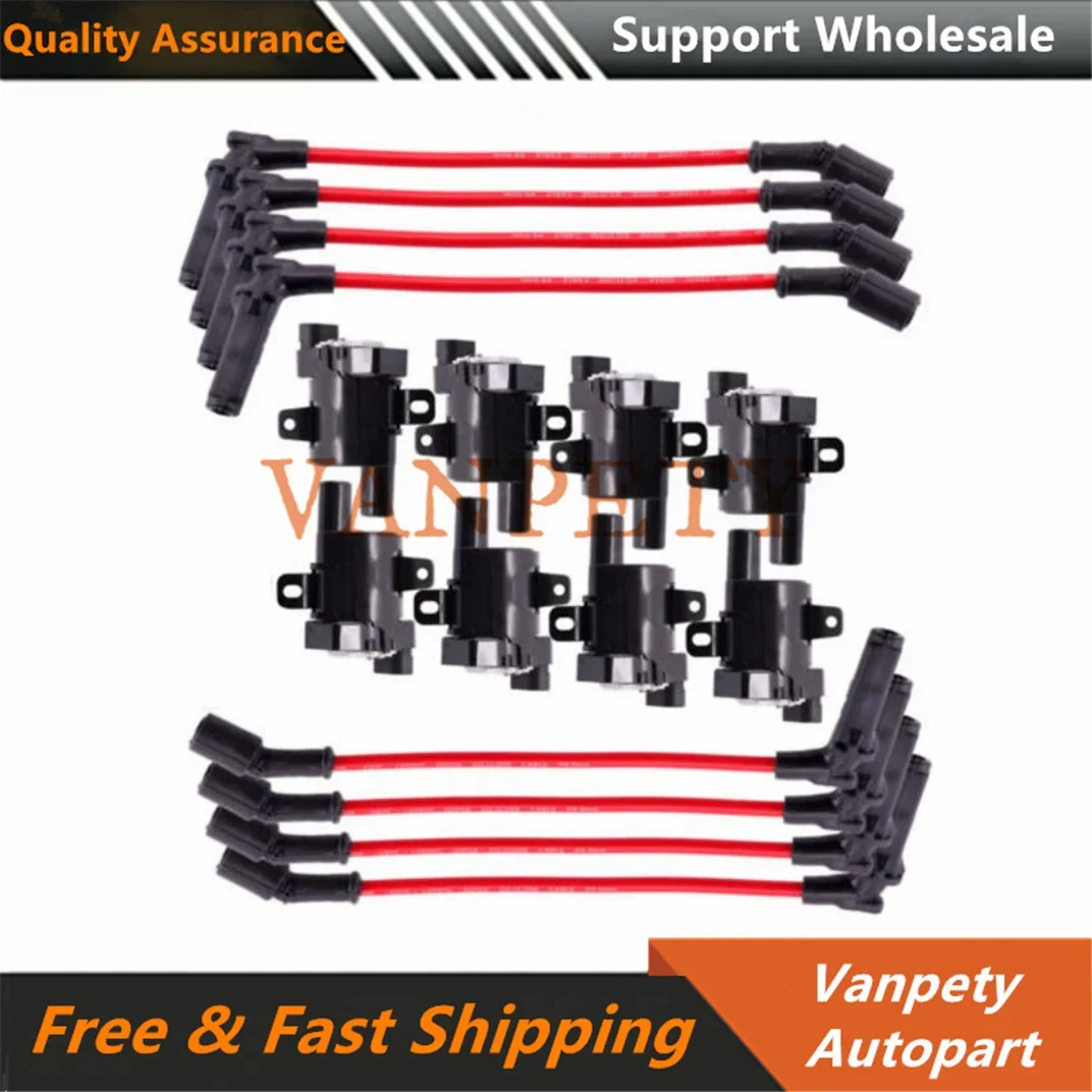 Ignition Coils Spark Plug Wires Pack 10457730 9748RR For Chevy Silverado Express Tahoe SSR GMC Sierra Hummer H2 4.8L 5.3L 6.0L