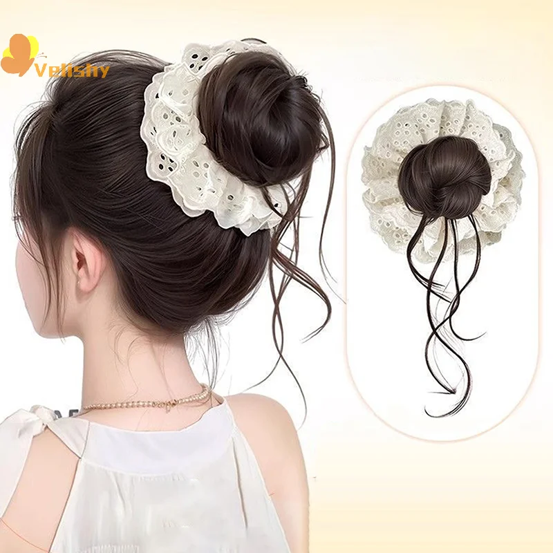 

Synthetic Women Elastic Hair Bands Ponytail Holders Lace Headband Flower Bud Hair Accessories Korean Style Hair Artifact Wig Bag