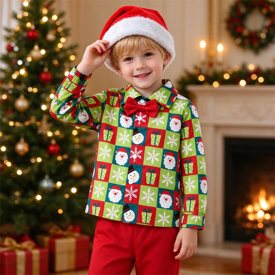 Toddler Boys Plaid Christmas Outfit Set Kids Holiday Shirt with Pants Festive Xmas Formal Suit New Year Celebration Kids Clothes