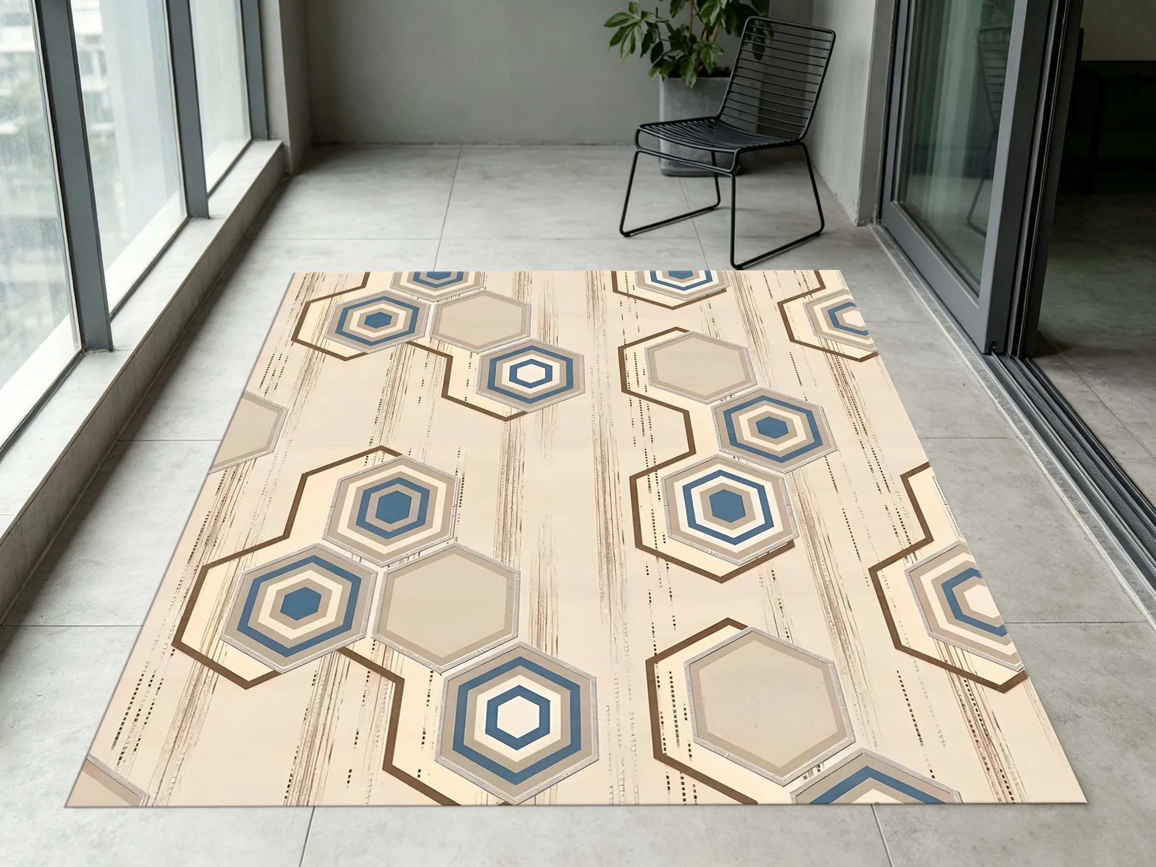 Geometric Color-Block Hexagonal Pattern Large Area Rug, Minimalist Luxurious Style, for Living Room Bedroom