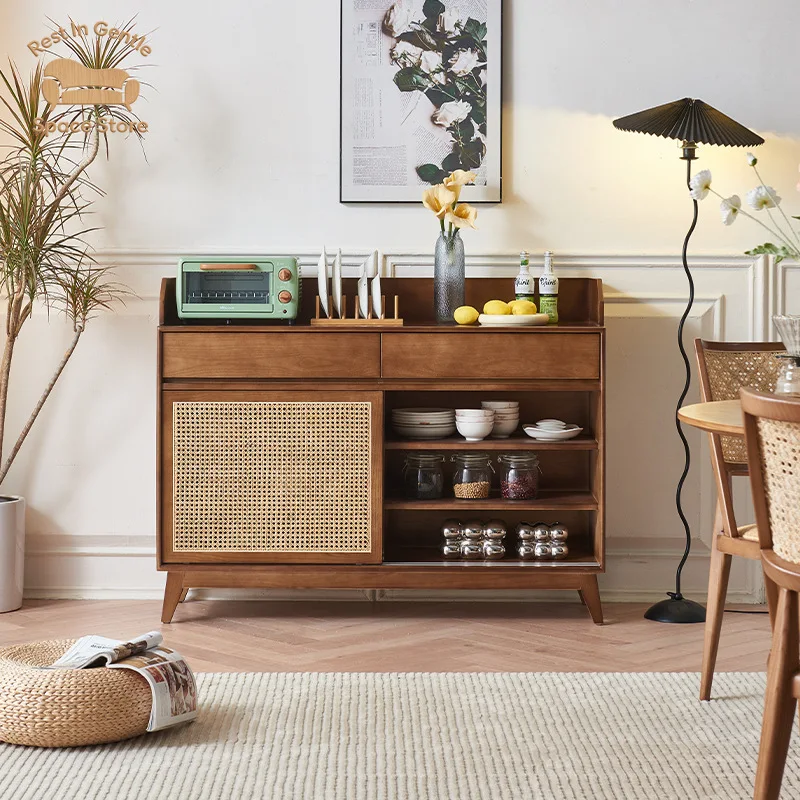 Japanese-style solid wood rattan dining side cabinet, ash wood wabi-sabi wind side cabinet, household entrance simple