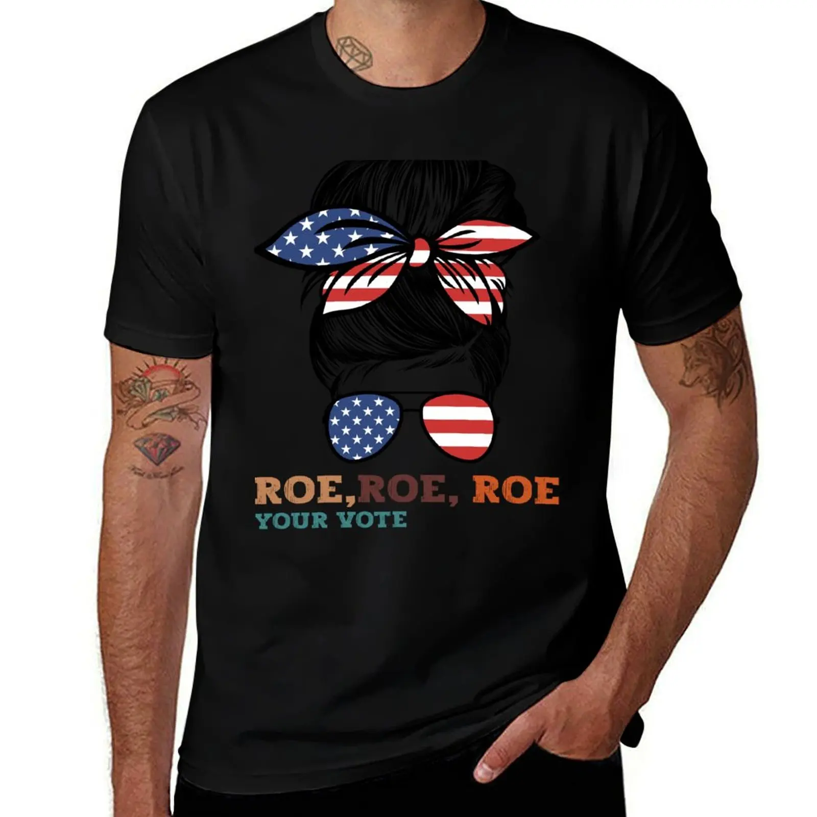 Camiseta Roe Roe Roe Your Vote American Nana con diseño de gafas de sol y moño despeinado, bandera de EE. UU., de alto rendimiento y secado rápido