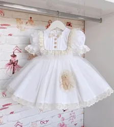0-12Y Baby Girl Summer Bear Turkish Vintage Princess White Dress for Baptism Birthday Holiday Easter Photography Eid  B220