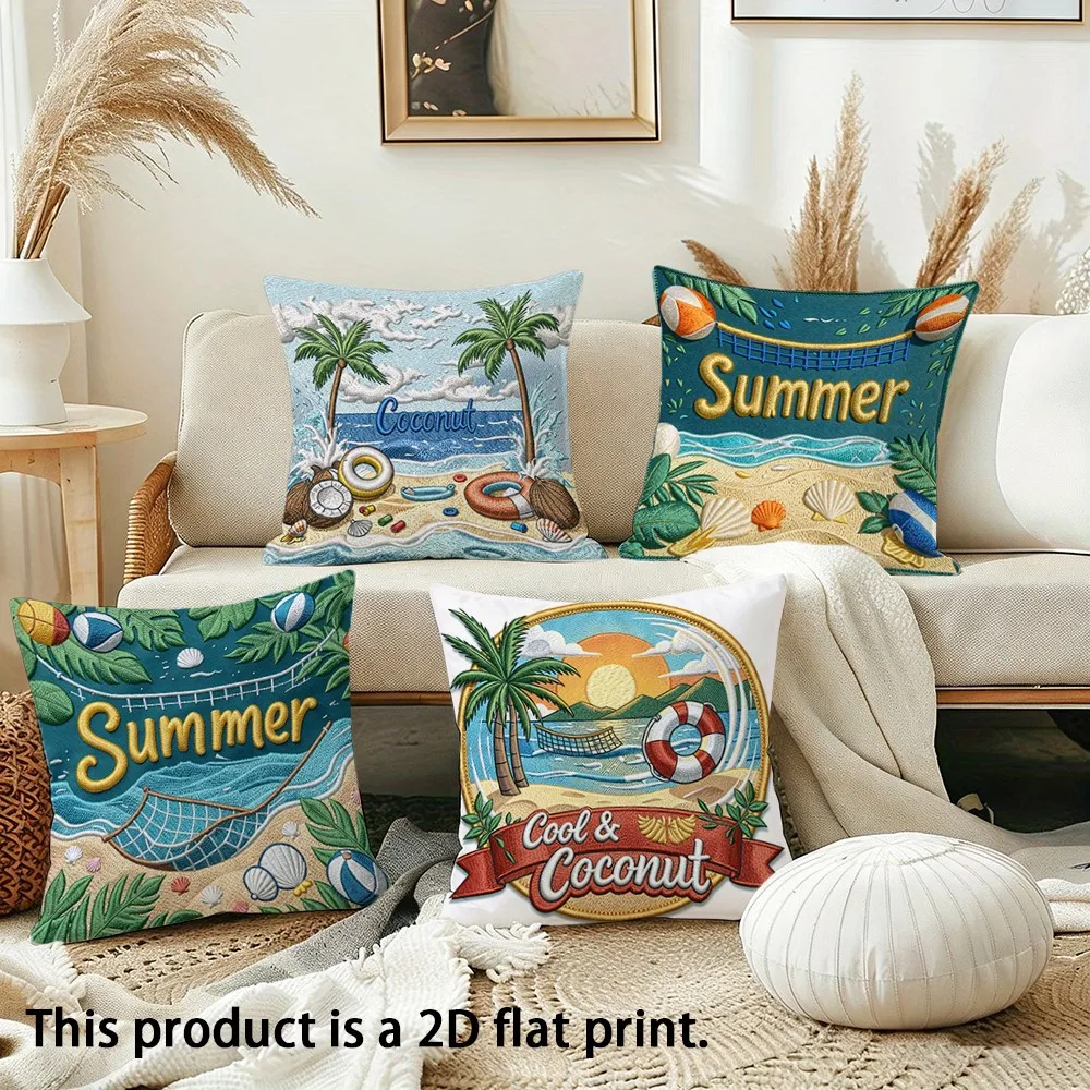 Summer seaside vacation style Double-sided Printed Pillow Short Plush Suitable Living Rooms Bedrooms Throw Pillow, Perfect Gift
