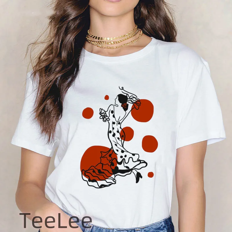 Flamenco flamenca spagna t-shirt donna stampa ballerina top Tee Summer Manga t-shirt donna grafica divertente t-shirt femminile