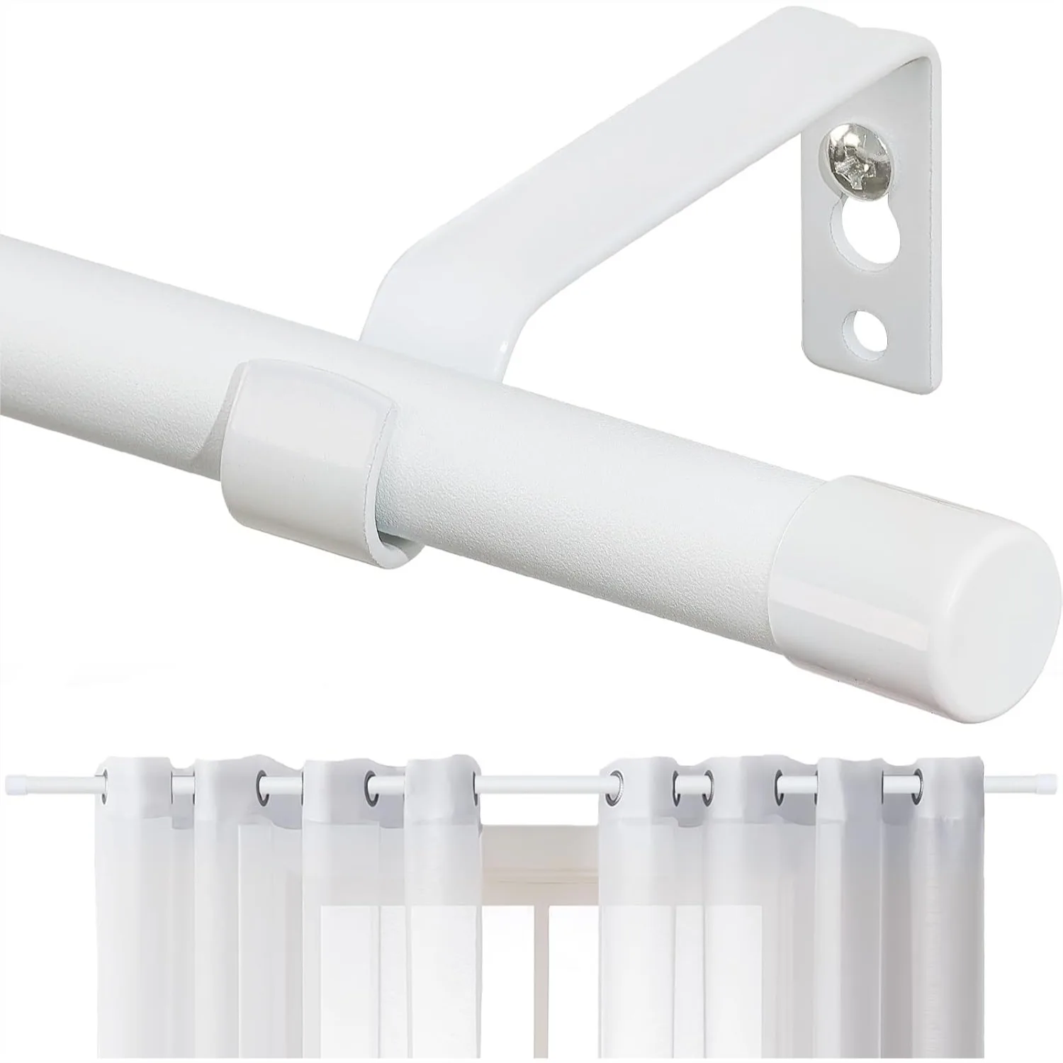 Matte White Curtain Rods for Windows 28-48 Inch, Heavy Duty 5/8 Inch Small Drapery Rod Set with Brackets, Splicing Design
