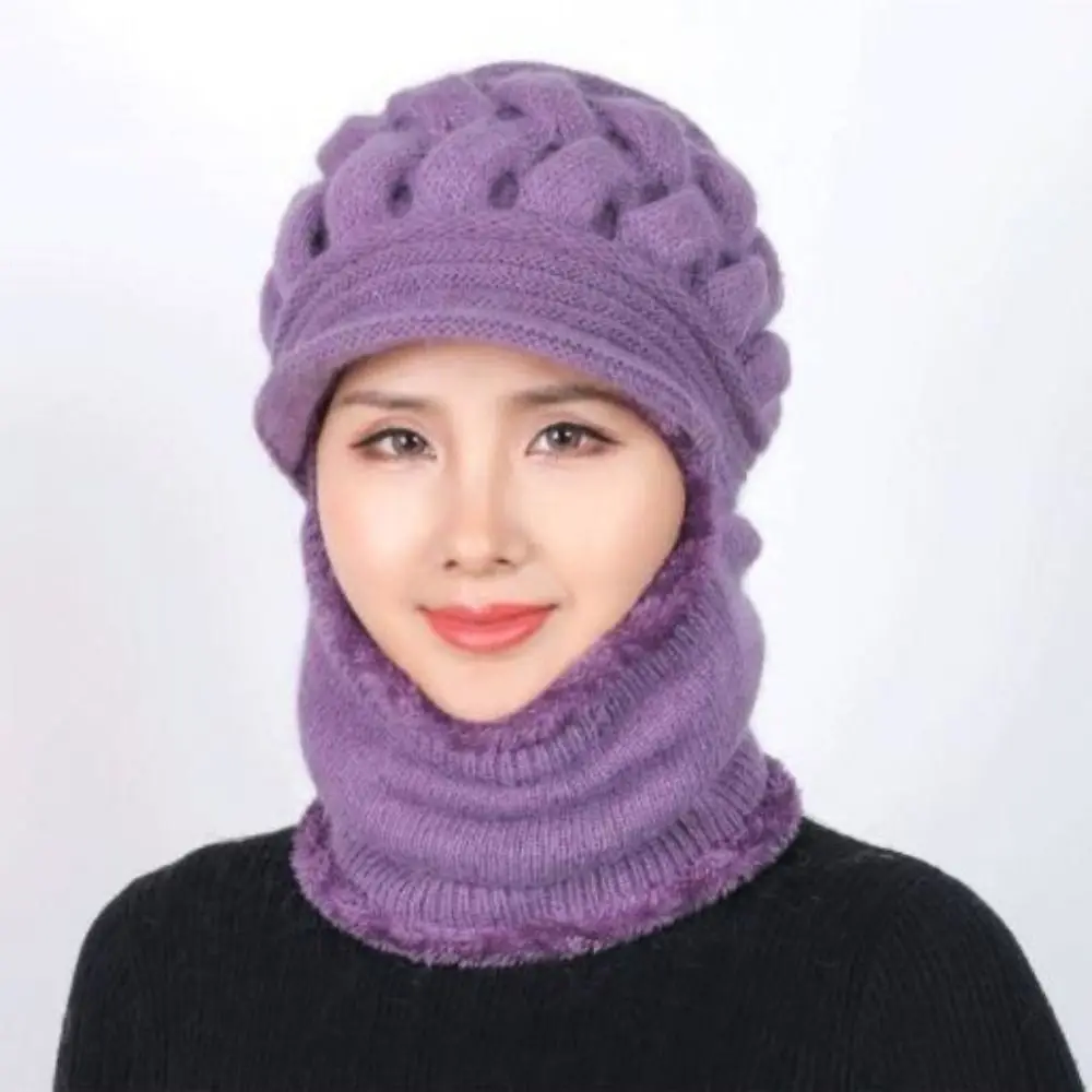 أزياء الشتاء محبوك قبعة دافئة مع يندبروف حافة سدادات حماية الأذن قبعة رشاقته الصوف بطانة مترهل قبعة صغيرة للنساء