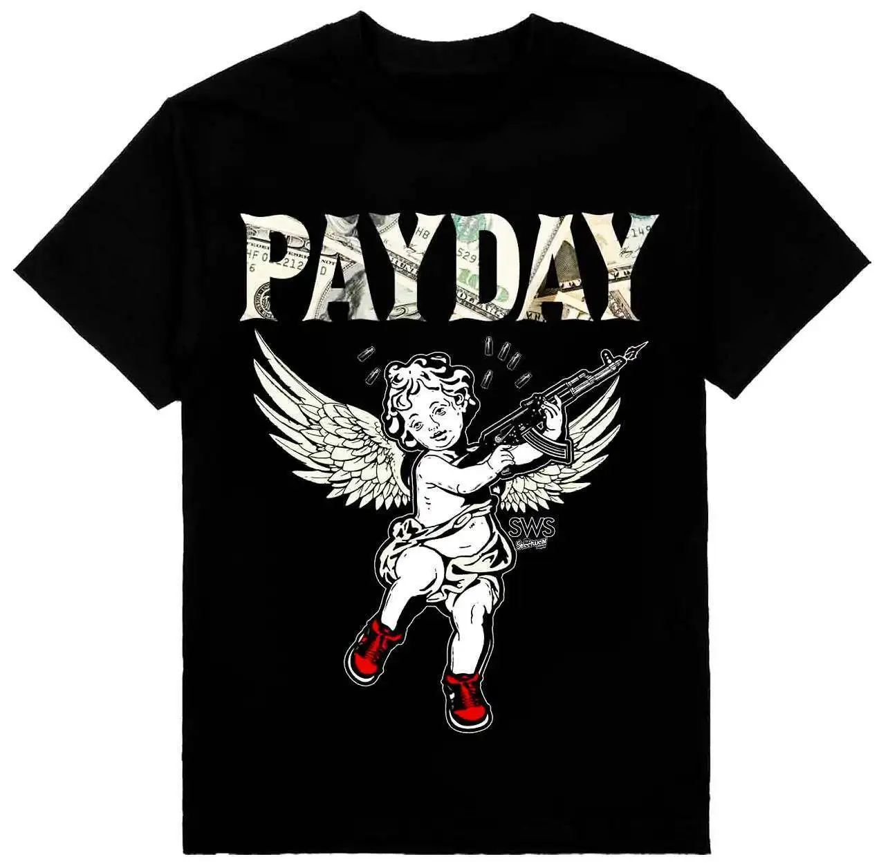 

Payday Angel with AK Mens Heavyweight T-Shirt Print On Shaka Wear Tee