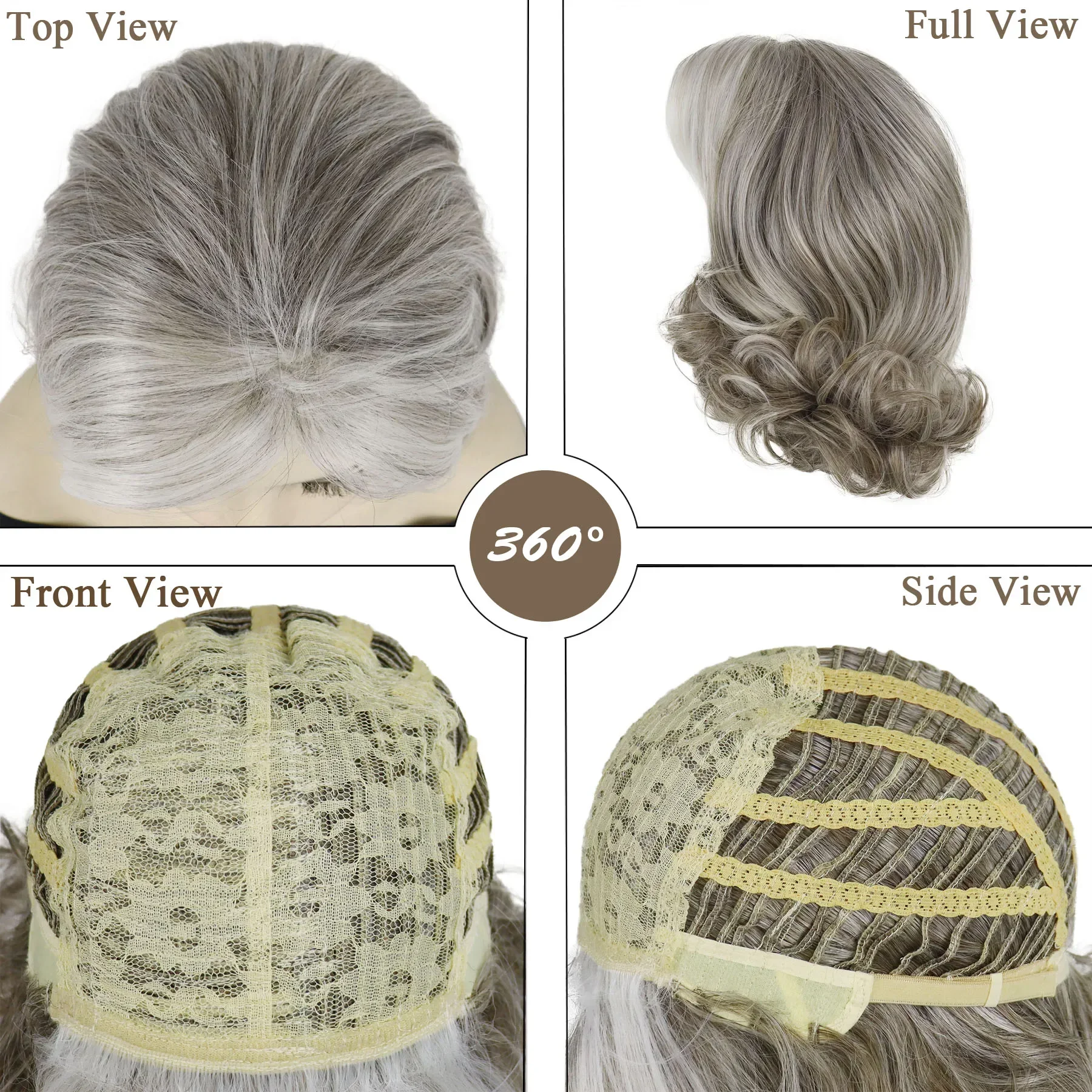 باروكات صناعية قصيرة مجعدة، شعر ملح، رمادي فضي، شعر مستعار للنساء، سيدة عجوز طبيعية، أنيقة للأم، شعر مستعار قصير ملح وفلفل، كوسبلاي #6