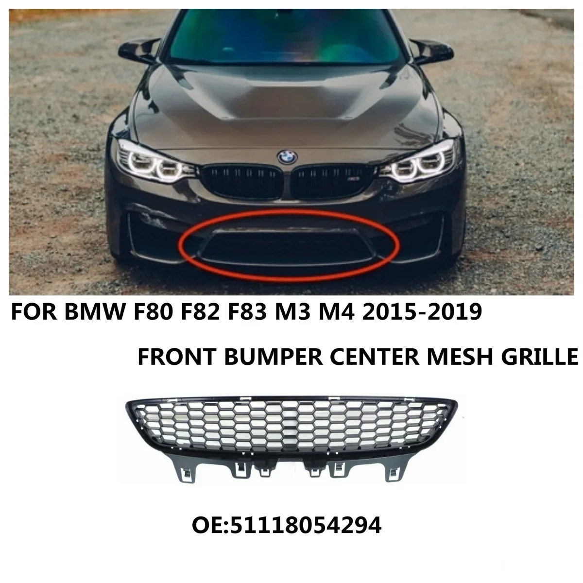 Front Bumper Center Grille FOR BMW 3 4 SERIES M3 M4 F80 F82 F83 51118054294 Lower Centre Mesh Grid Panelling 51118054294