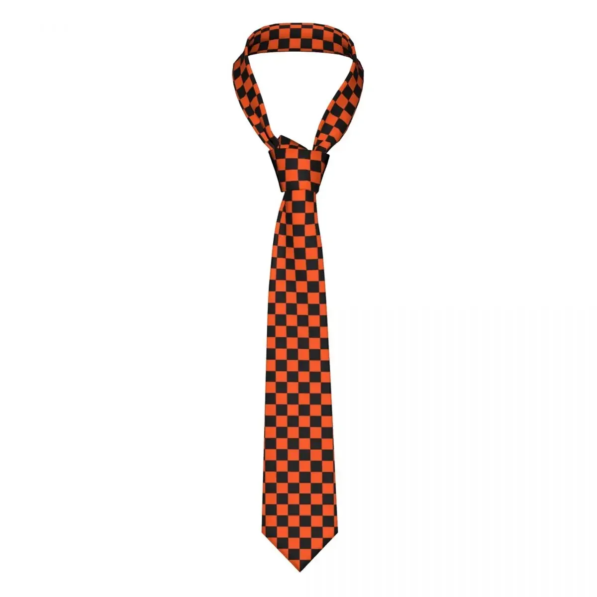 Black And Orange Checkerboard Pattern Necktie Men's Customized Silk Plaid Neck Tie for Wedding