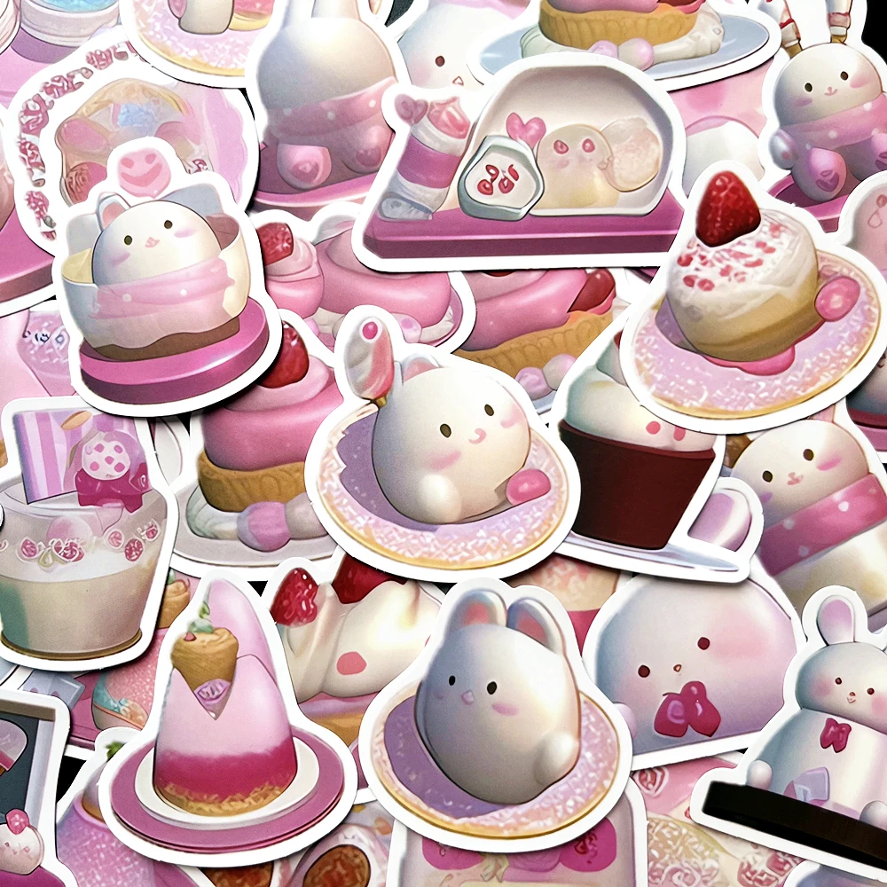 10/49PCS Cute Pink Pudding Rabbit Anime Stickers Luggage Skateboard Kawaii DIY Cool Graffiti Girl Gradient Sticker Kid Toy