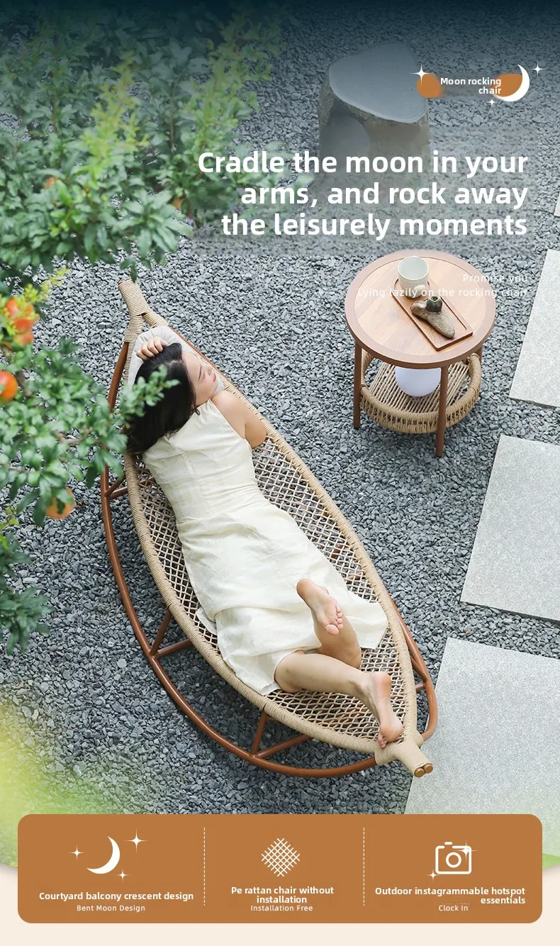 &Balcony Lazy Chair Comfortable Leisure Chair Home Sofa Chair Courtyard Garden PE Rattan Sun Lounger with Cushions Modern Design
