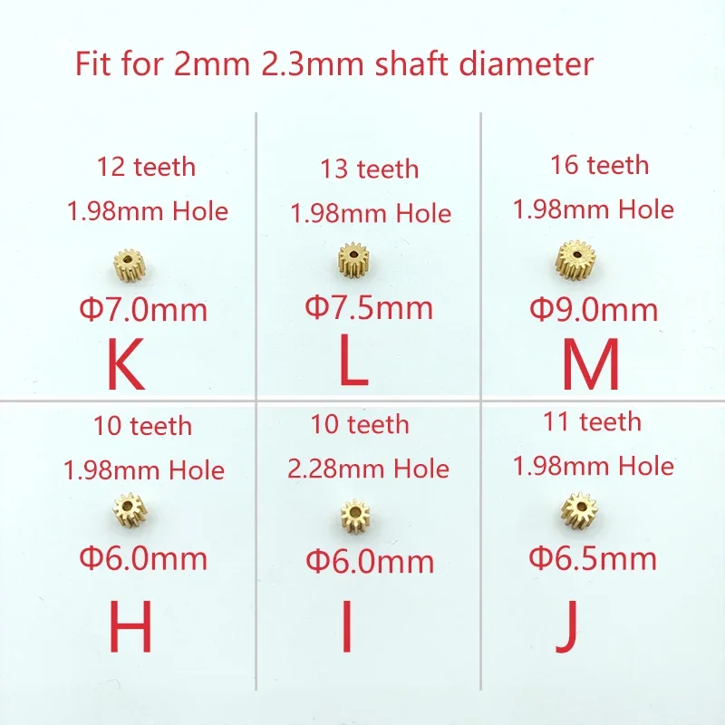 0.5M Modulus 7T 8T 9T 10T 11T 12T 13T 16T Teeth Metal Copper Brass Gear Motor Spindle Fit 1mm 1.5mm 2mm 2.3mm Shaft Diameter