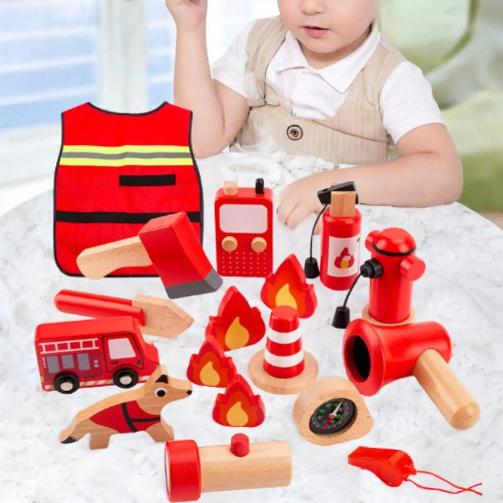 

Fireman Wooden Toy Educational Cosplay Learning Role Play Set for Girls Boys Children Toddlers Ages 3 Years Old Party Supplies