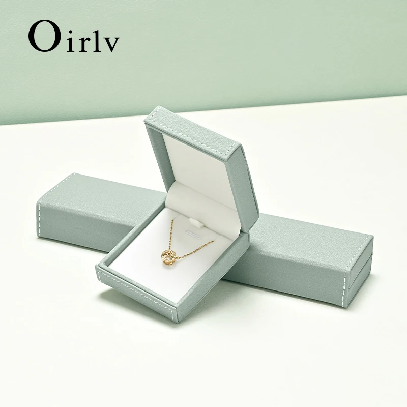 Oirlv Green Jewelry Ring Box Premium Leather Packaging Case for Engagement Wedding Proposal Organizer Gift Box Customizable
