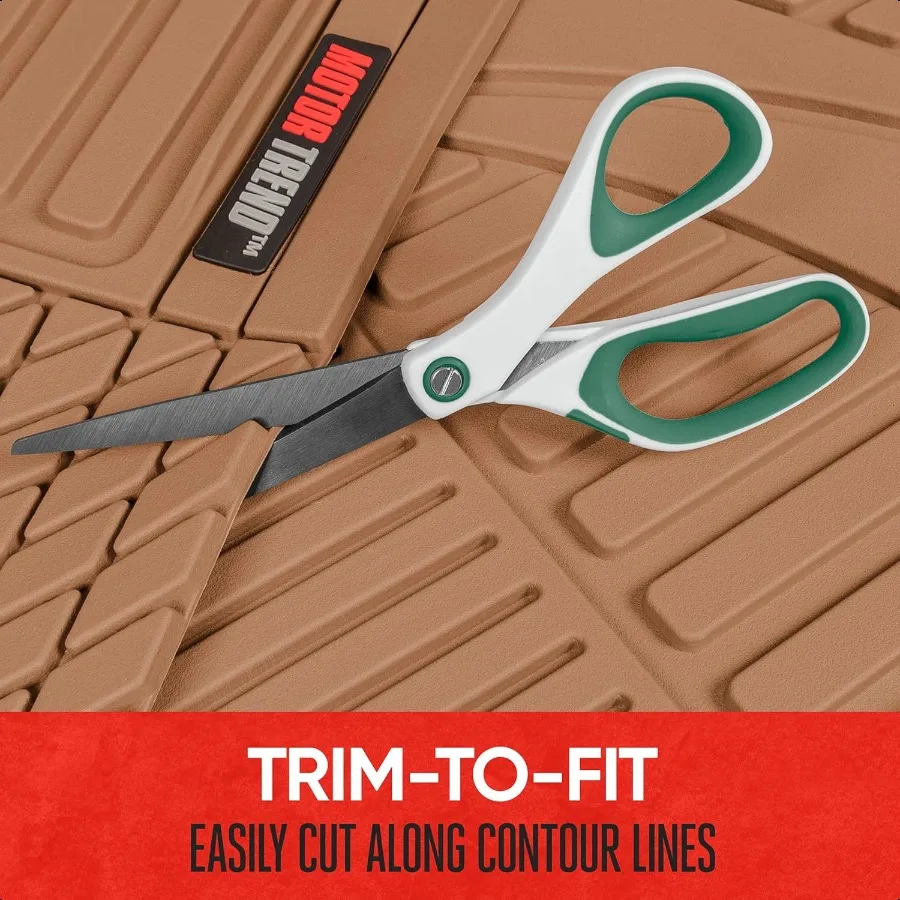 FlexTough™ Heavy Duty Rubber Beige Car Floor Mats All Weather and Jumbo SUV Cargo Liner Full Set Universal Trim to Fit Automoti