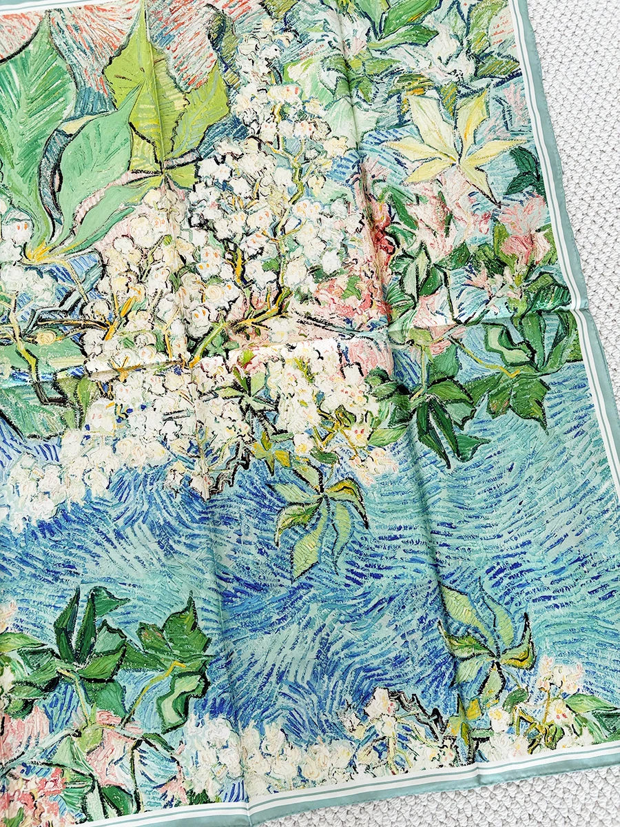 Double Faced Print Shawl 90CM Silk Scarf Luxury Women 90 Scarfs Brand Handrolled Edge Shawls Bandanas Hijabs